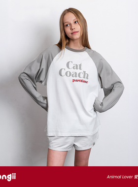 Partime遛狗人拼接长袖Partime猫猫教练拼接长袖休闲T恤