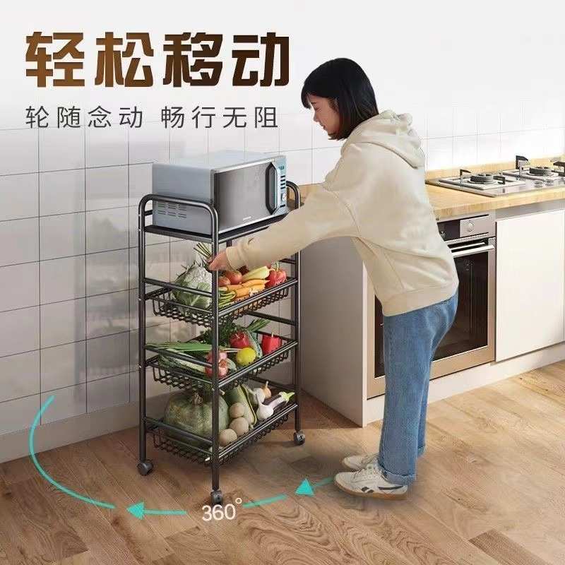 {活动价}厨房不锈钢置物架移动带轮多层蔬菜篮子收纳架落地式果蔬