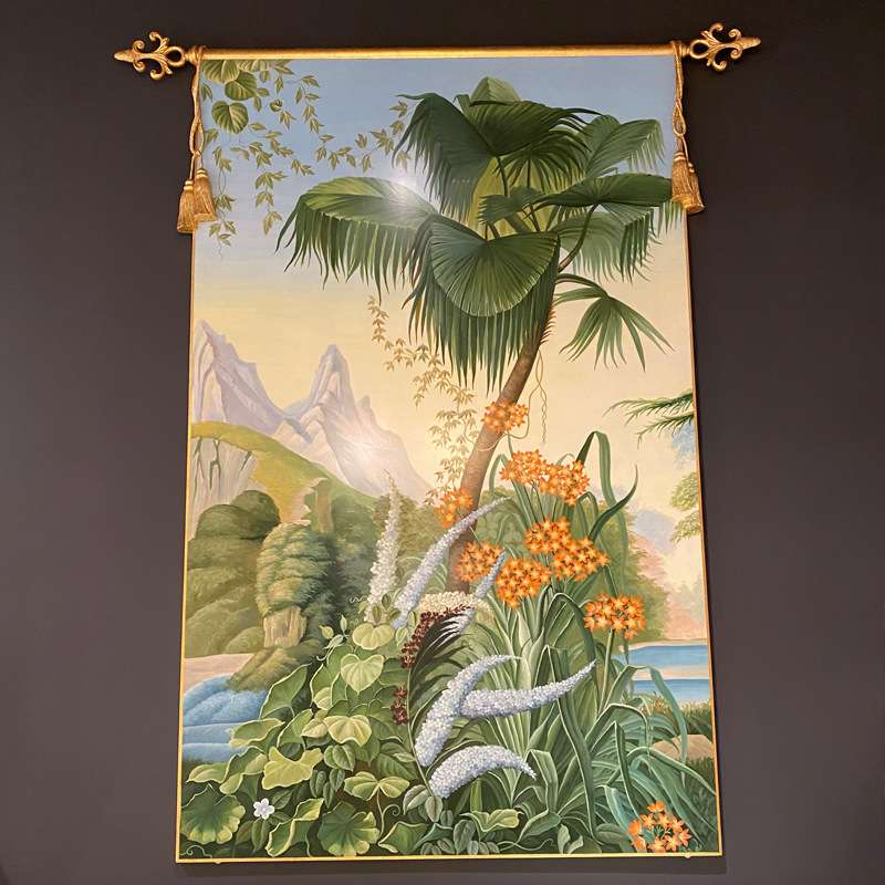 {活动价}奢华法式新古典手绘风景画长方形实木装饰挂画客厅玄关旗图片