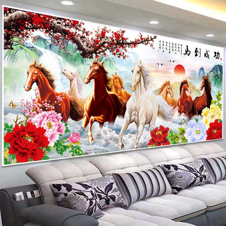 {活动价}蒙娜丽莎十字绣2021客厅线绣新款八骏图马到成功山水画大