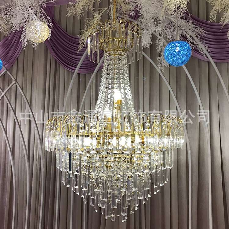 {活动价}源厂供货婚庆欧式水晶吊灯电镀铁艺金色吊灯婚礼装饰布置