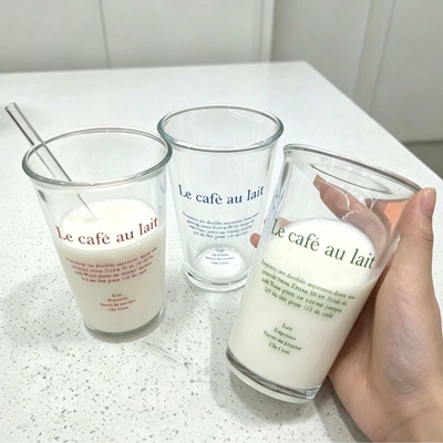 高款家用玻璃杯350ml创意字母饮料咖啡杯加厚办公室地推礼品杯子