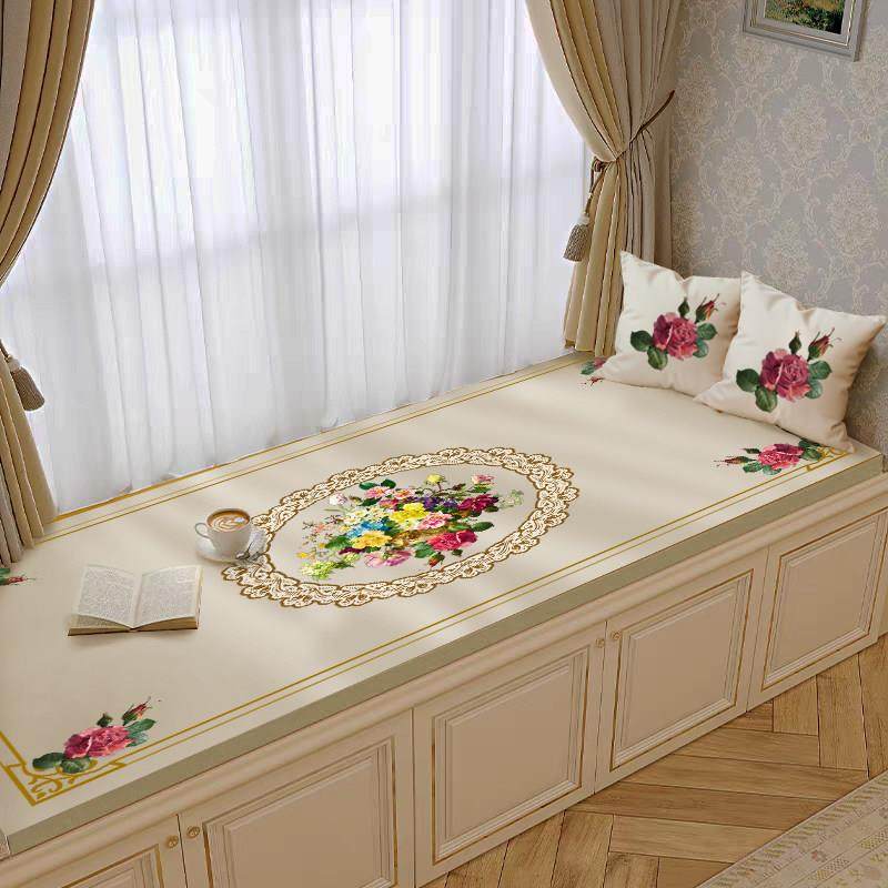 简约轻奢欧典风飘窗垫榻榻米垫防滑布沙发垫加厚海绵椅垫拆洗定制