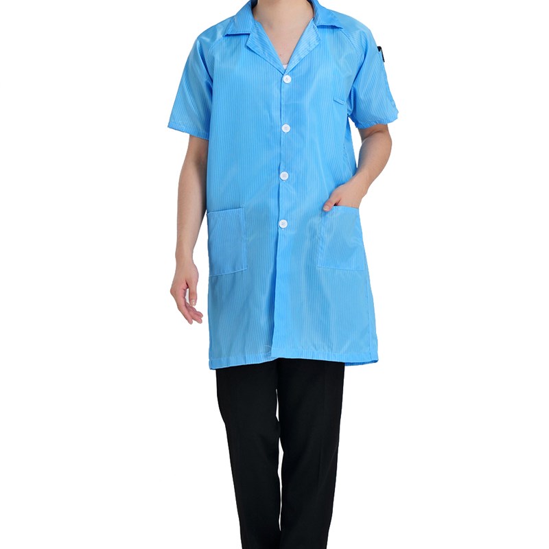 QCFH夏季防静电衣服白色无尘防尘上衣女短袖大褂食品车间工作服男