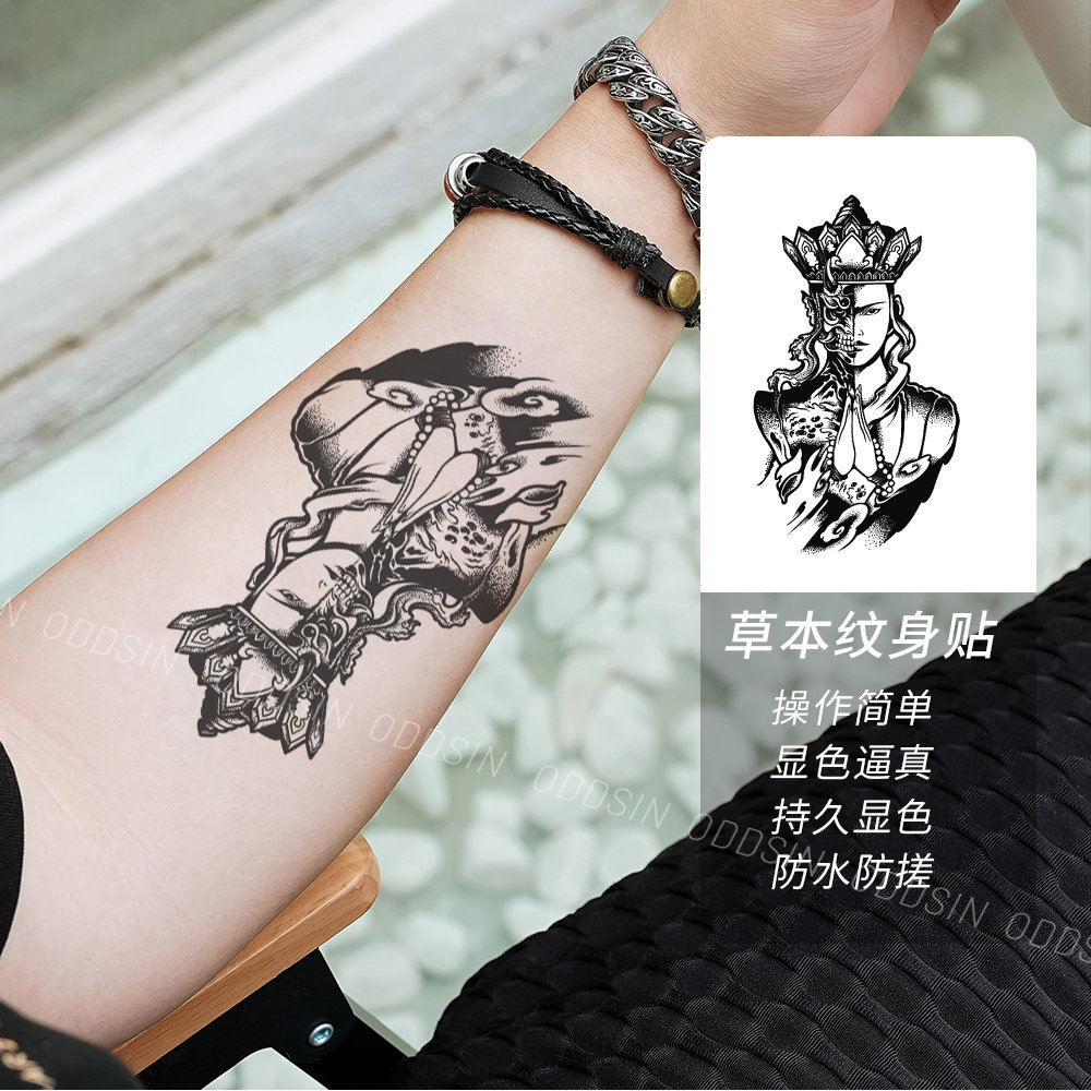 佛魔刺青色纹身贴纸防水持久女款透明仿真成人纹身贴持久爆款
