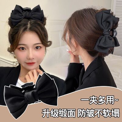 推荐黑色双面蝴蝶结抓夹女2025新款公主头发夹后脑勺鲨鱼夹子头饰