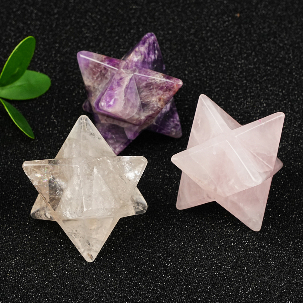 天然水晶梅尔卡巴4cm立体六芒星生命之花吊坠大卫之星装饰品摆件
