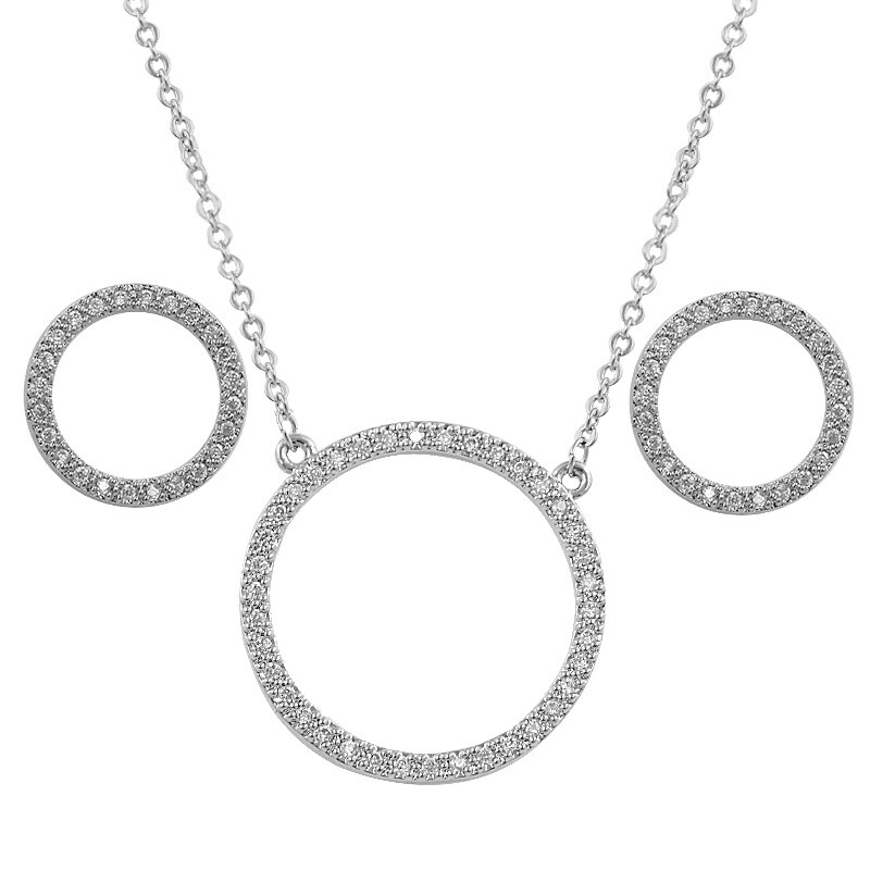 Cubic Zirconia CZ Circle Pendant Necklace and Earring Circu