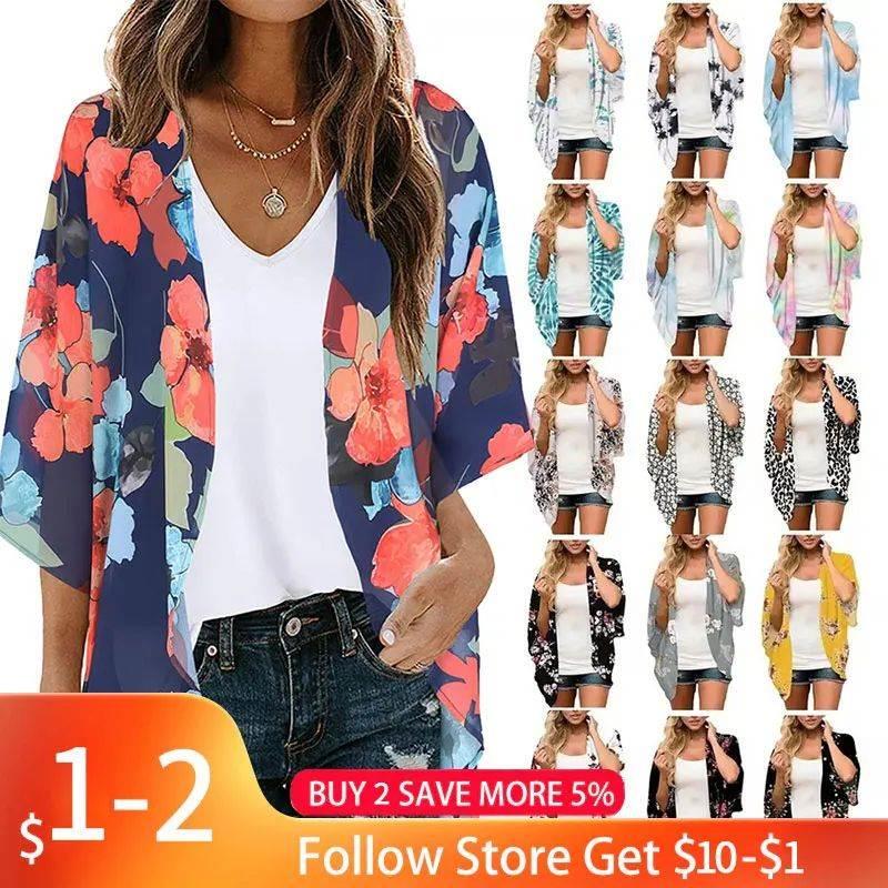 2023 New Women Summer Long Flowy Kimono Cardigans Boho Chiff