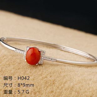 简约时尚S925纯银女式心形手镯空托未镶嵌南红绿松石空台镶钻镀金