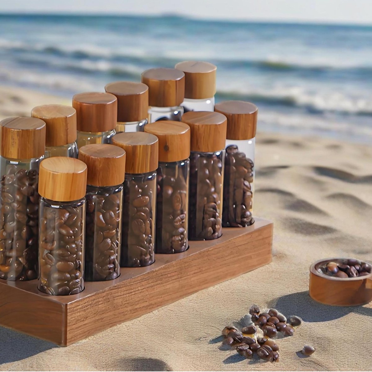 咖啡豆试管分装瓶单向阀保存罐储存收纳密封罐小玻璃瓶展示架