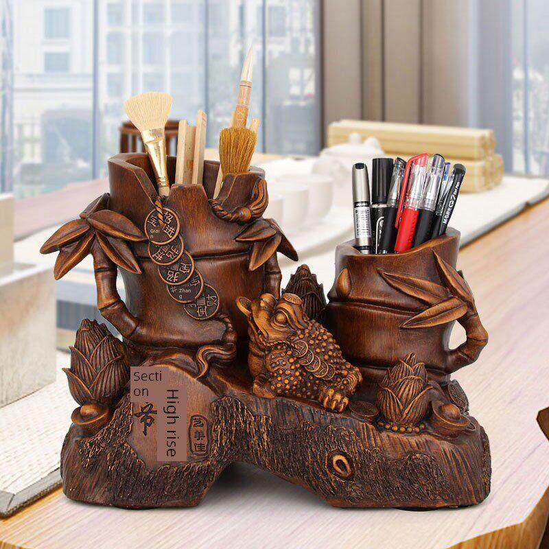 节节高升金蟾笔筒摆件创意书房装饰品桌面毛笔铅笔文具收纳盒笔架