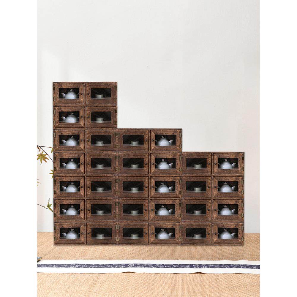 实木防尘茶具收纳柜茶杯架桌面收纳置物架紫砂壶摆放架茶柜茶壶架