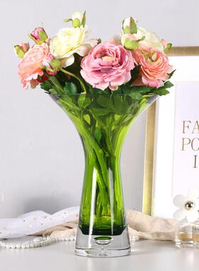 斯堪的纳维亚无障碍豪华钟口绿色玻璃花瓶花瓶客厅样板房电视柜软