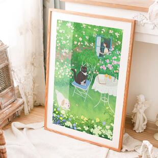 日系原木风装饰画治愈系插画客厅落地沙发背景墙卧室绿色清新挂画