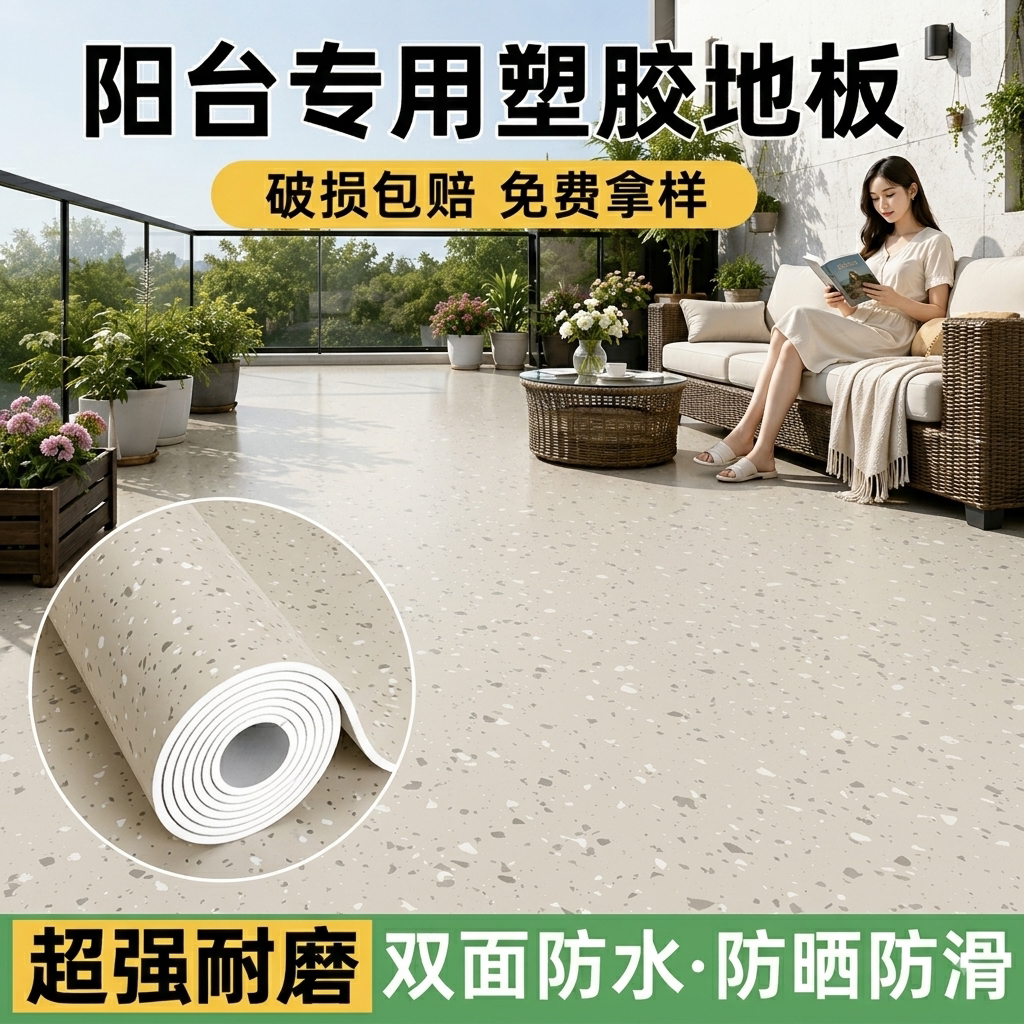 户外阳台地板革加厚耐磨pvc塑胶地板防水防滑地胶水泥地铺垫地垫图片