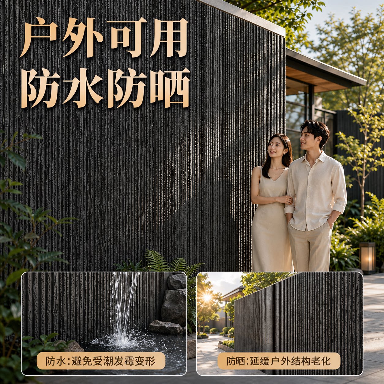 pu仿石材文化石背景墙水幕墙岁月流水石石皮景观庭院外墙砖装饰板图片