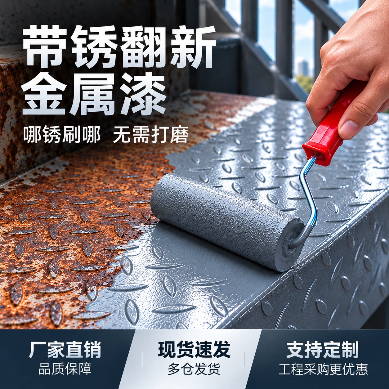 防腐金属漆免打磨铁锈转化剂油漆彩钢瓦翻新免除锈专用防锈漆户外