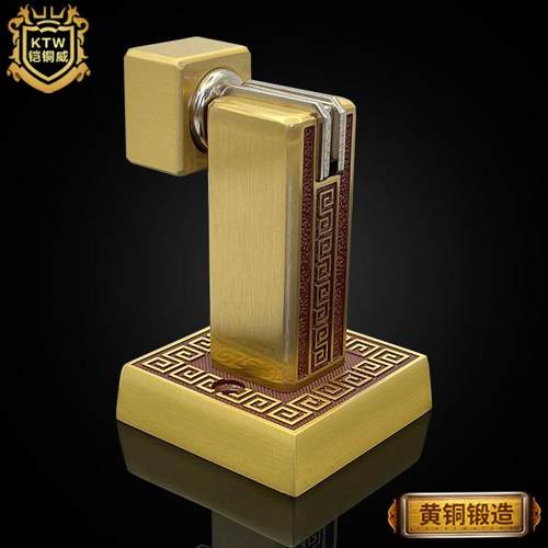 铠铜威新中式铜大门门吸黄铜回纹重型地吸门碰地装墙装门档门阻