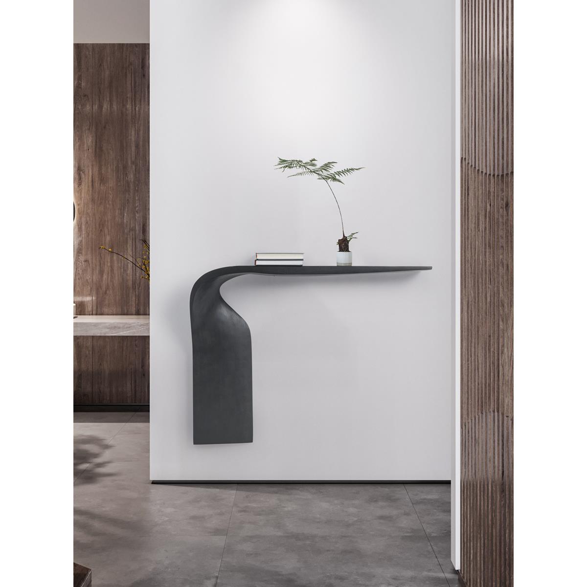 北欧创意极简入户玄关桌装饰台侘寂风异形实木条案极窄墙面置物架