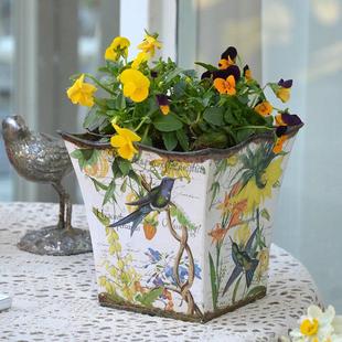 法式田园复古铁皮小花盆贴纸阳台花园铁艺角堇矾根仙客来盆栽铁盆