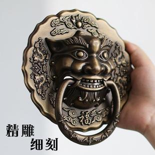 中式仿古大门拉手纯铜狮子头虎头麒麟头兽头门环老式木门把手配件