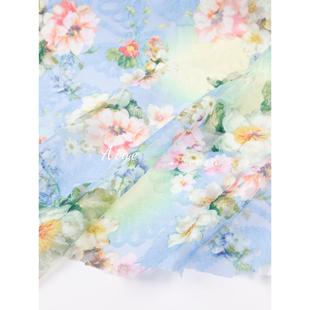 网纱盘花●独家进口弹力半透立体绣花网布面料半裙设计师春夏布料