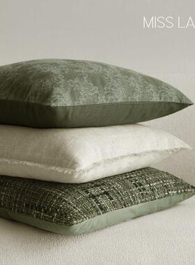 澜品绿色抱枕客厅靠垫新中式腰枕卧室腰垫床头靠枕方枕套高级靠垫