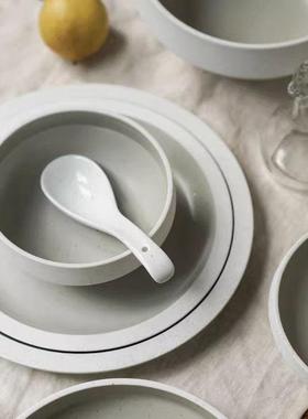 手作款和风日式中式传统铁灰色陶瓷餐具碗/家宴餐盘套件/汤勺子