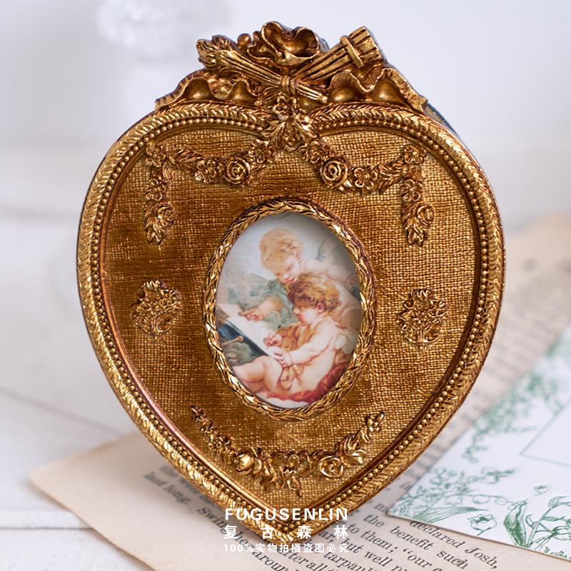 复古欧式做旧心形浮雕树脂迷你相框画框家居摆件墙面装饰雕花壁挂