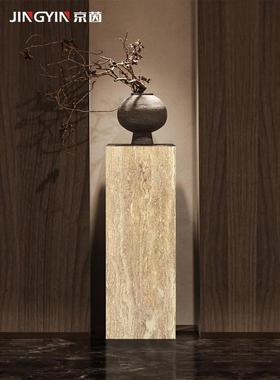 天然大理石底座雕塑台客厅民宿摆件中古风黄洞石柱子装饰墩子落地