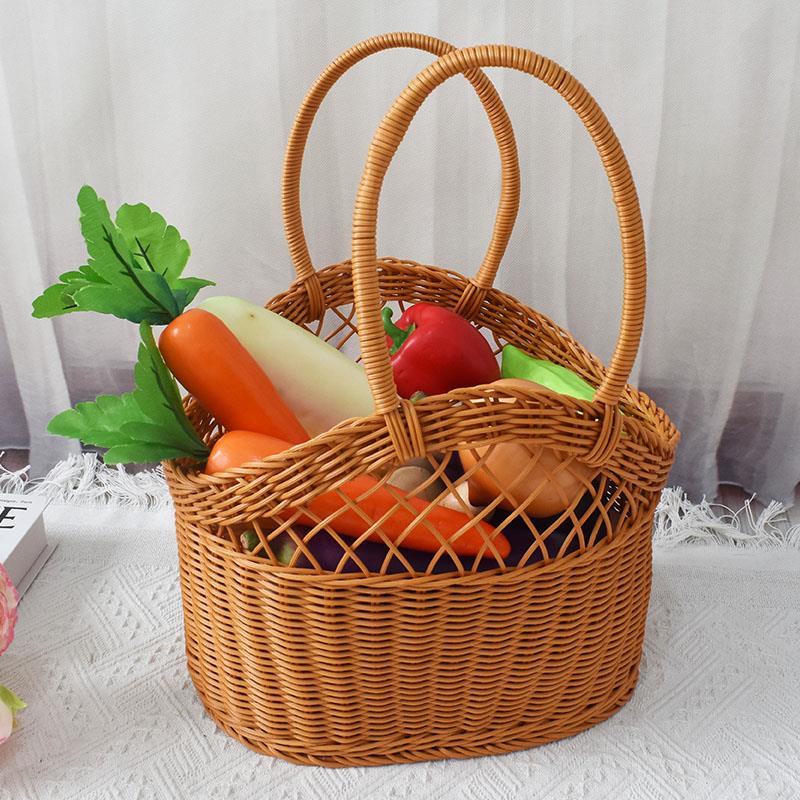 仿藤编织篮手提野餐篮鸡蛋筐家用客厅水果购物篮菜篮子礼品收纳筐