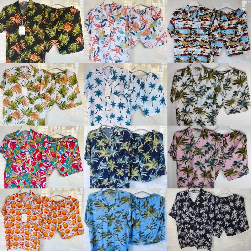 海南岛服沙滩服三亚夏威夷旅游男女情侣大码衬衫碎花拍照炸街绵绸