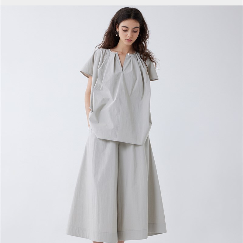 芙蕖FUXU 透气廓形空气棉经典褶皱设计慵懒裙裤套装/衬衫/阔腿裤