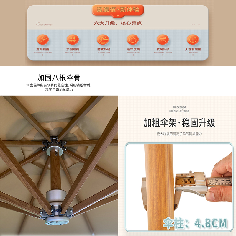 泳池露台太阳伞别墅庭院led中柱伞咖啡厅岗亭户外遮阳伞大型抗风