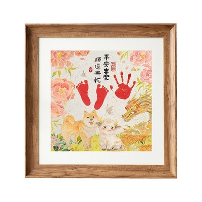生肖全家福兔宝宝周岁龙宝宝满月手足印留念客厅玄关挂画乔迁礼物