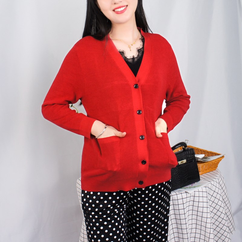 桑蚕丝外套开衫女针织真丝打底衫秋季新款宽松妈妈装春款外搭上衣