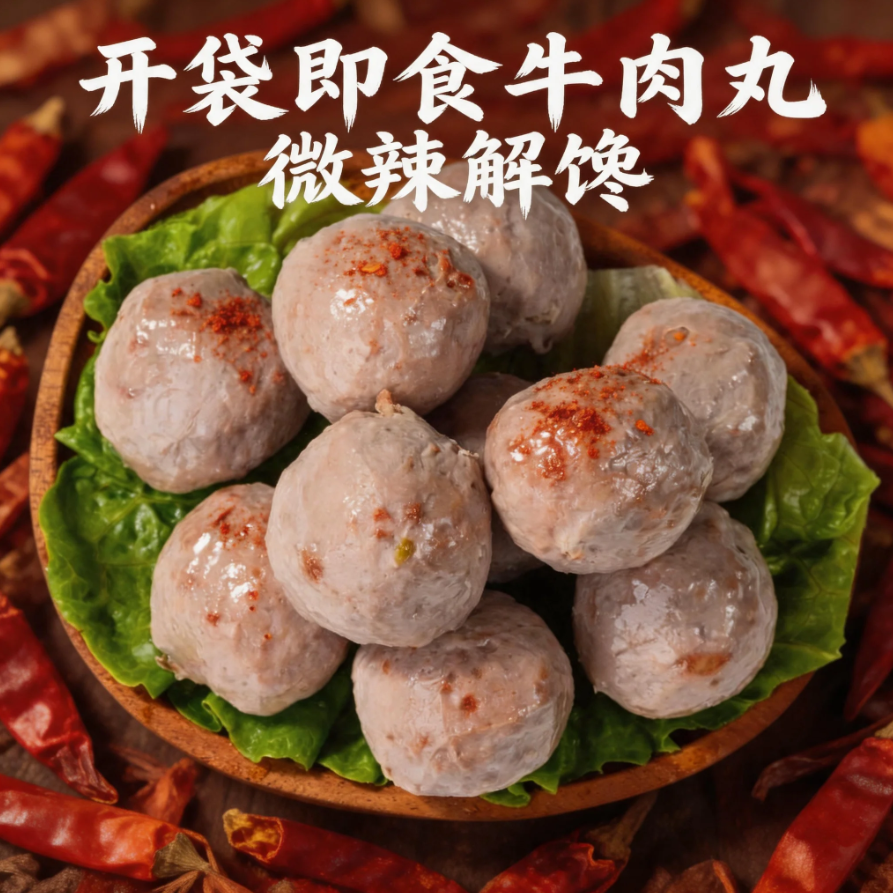 免煮即食牛肉丸微辣独立包装休闲宿舍解馋零食香辣牛丸速食下酒菜