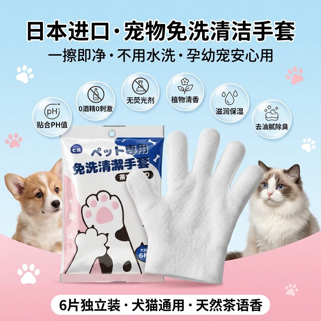 日本宠物免洗清洁手套猫咪狗狗专用湿巾免洗澡除臭用品干洗器杀菌
