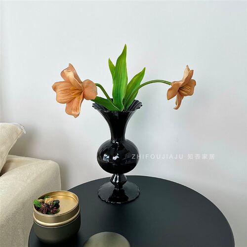 中古黑硝子玻璃花瓶摆件客厅茶几插花器餐桌卧室床头柜高级装饰品