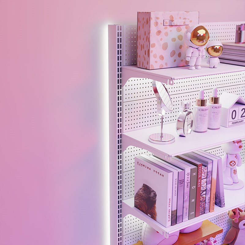 电竞洞洞板立式置物架落地展示架金属收纳书房电脑桌面装饰改造