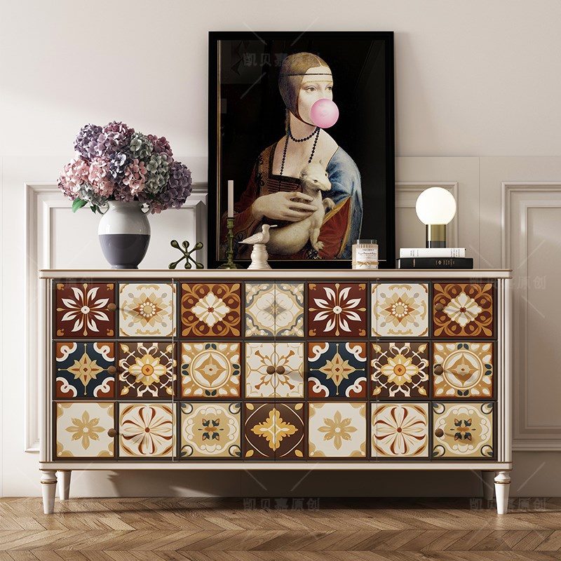 复古装饰柜子贴画波西米亚风客厅翻新家具贴纸改造橱柜自粘防水