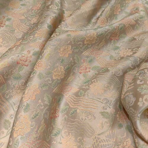凤穿牡丹 真丝织金提花印花面料 140门幅 新中式服装旗袍汉服布料
