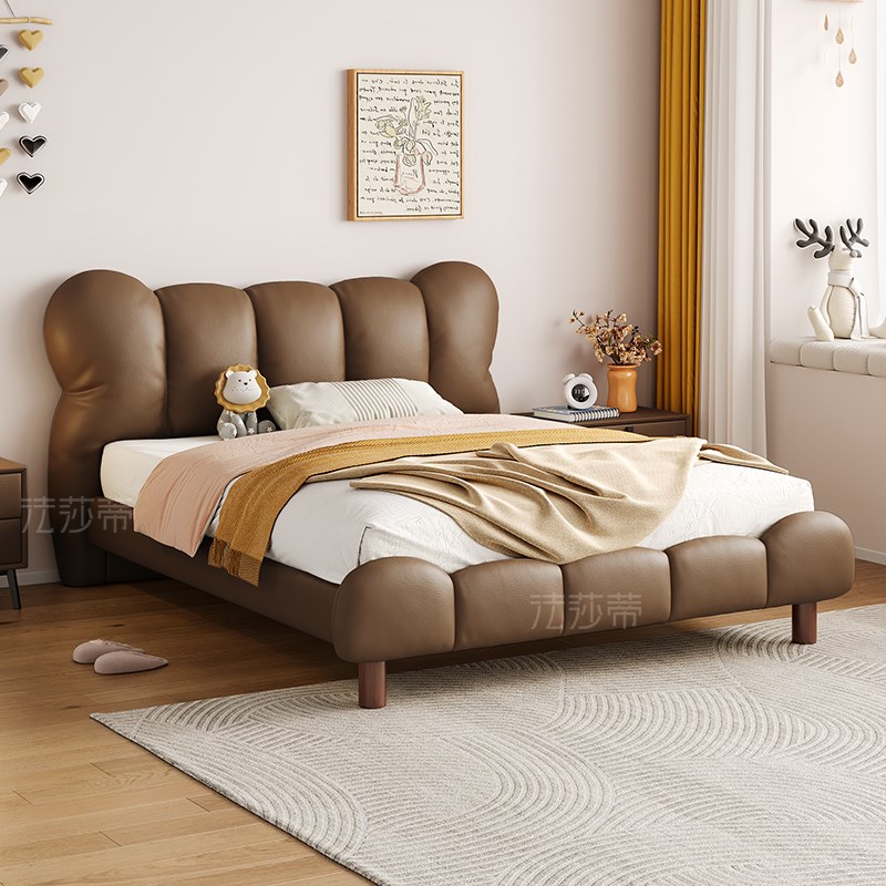 法莎蒂奶油风儿童床男孩单人床简约现代女孩卧室公主床小孩皮床