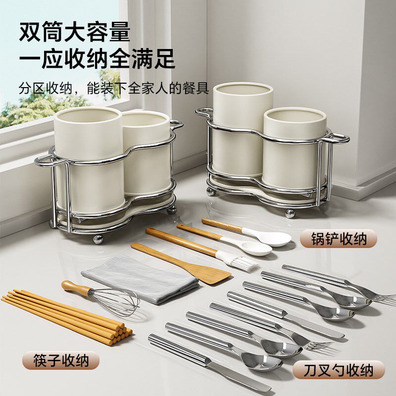 圆形筷子收纳盒新款厨房台面勺子餐具筒沥水置物架筷笼子篓桶