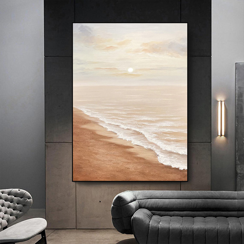 纯手绘油画 现代简约抽象立体大幅肌理画玄关走廊装饰画 日照金滩