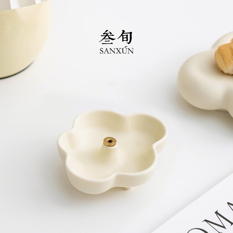 叁旬半刻香插陶瓷家用室内檀香线香插茶具茶桌装饰品高级感小摆件