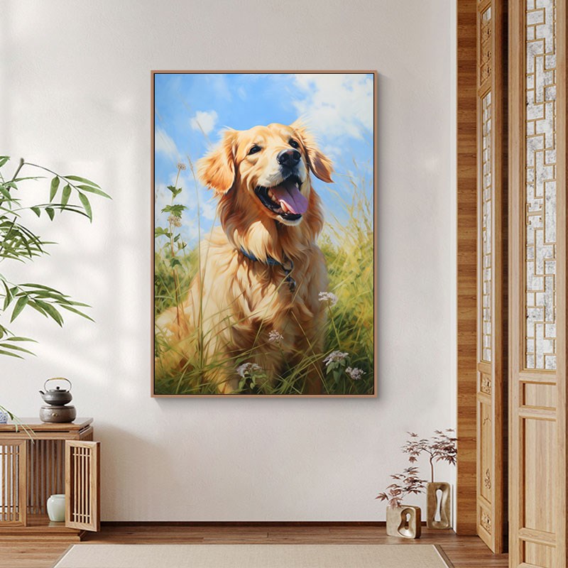 金毛犬小狗狗装饰画治愈系萌宠动物客厅宠物店儿童房卧室床头挂画图片