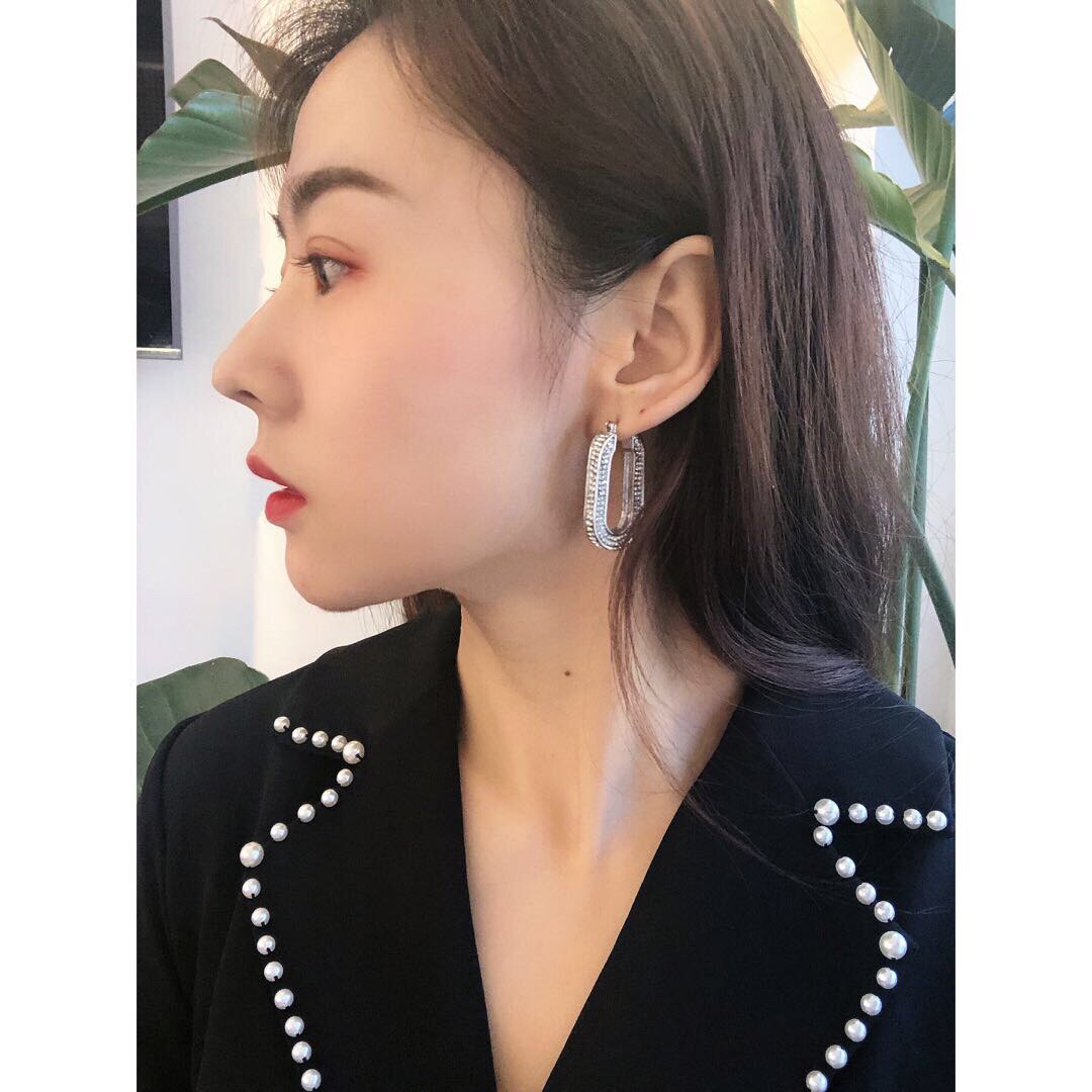 重工轻奢明星同款满钻耳扣女时尚通勤商务宴会小众设计感耳环耳饰