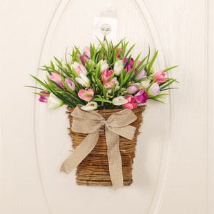 郁金香挂篮仿真挂件家居客厅装 饰门挂节日布置墙面挂饰篮